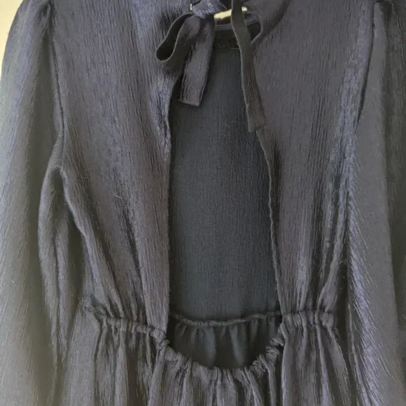 Topshop Premium Textured Jacquard Midi Dress Navy Blue Tiered Size 4 - Picture 5 of 11